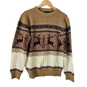 Vintage Andrew St. John Sweater Stag Deer Christmas Medium
